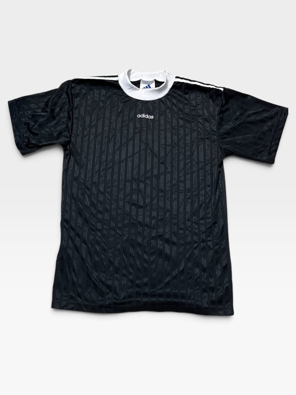 VTG 90s Adidas Black Shadow Stripe Jersey Blokecore Y2K Streetwear Mock Neck M